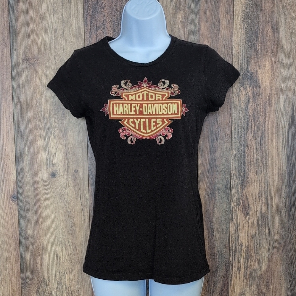 Harley-Davidson Black Short Sleeve Tee Iconic Style Women's M 604D